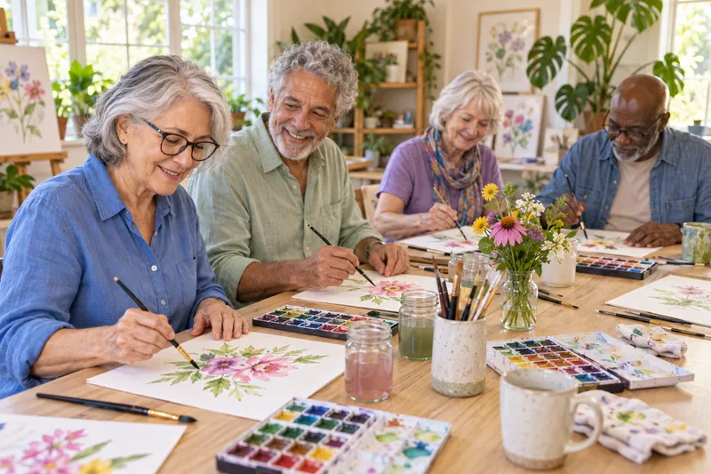 Een groep mensen schildert samen tijdens een workshop