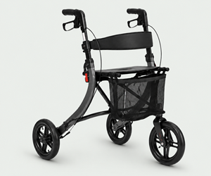 3-wiel rollator voor senioren met licht frame, compacte draaicirkel en wendbaar ontwerp voor gebruik binnenshuis, winkels en korte wandelingen.