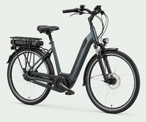 Elektrische seniorenfiets met lage instap, comfortabele zithouding en geïntegreerde accu.