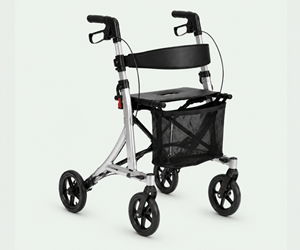 Lichtgewicht opvouwbare rollator voor senioren met compact frame, comfortabel zitje en kleine wielen voor eenvoudig vervoer, opbergen en dagelijks gebruik.